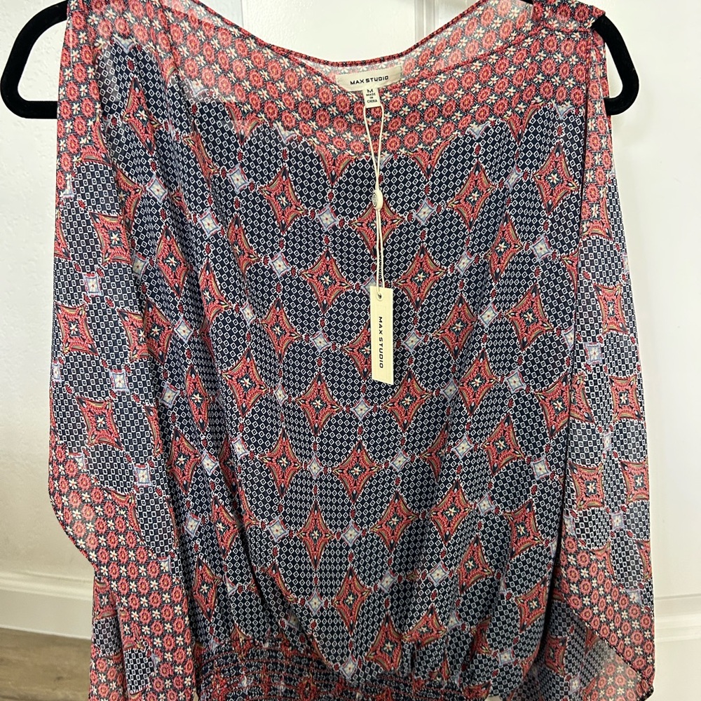 Max Studio Geometric Red and Blue Blouse